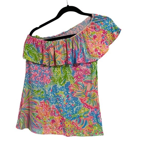 Lilly Pulitzer Neveah One Shoulder Blouse in Lovers Coral Size S - Picture 1 of 7